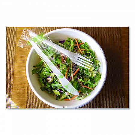 Plantware CPLA Cutlery, Individually Wrapped, Fork, Plastic, White, 1,000/Carton (EPS017W)