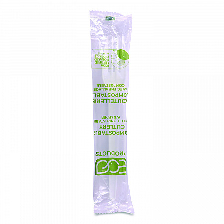 Plantware CPLA Cutlery, Individually Wrapped, Fork, Plastic, White, 1,000/Carton (EPS017W)