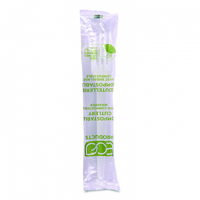 Plantware CPLA Cutlery, Individually Wrapped, Fork, Plastic, White, 1,000/Carton (EPS017W)