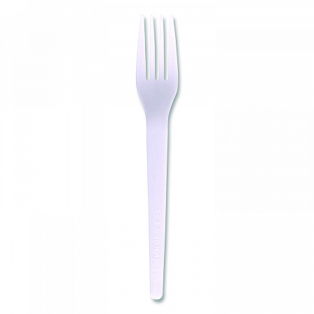 Plantware CPLA Cutlery, Individually Wrapped, Fork, Plastic, White, 1,000/Carton (EPS017W)