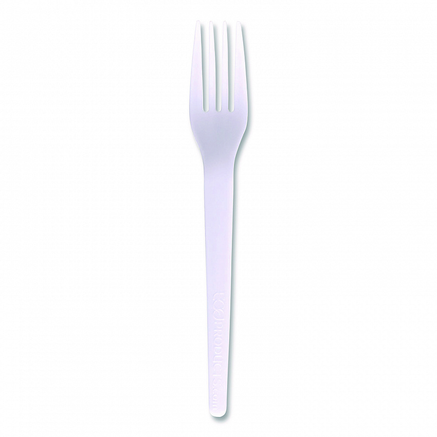 Plantware CPLA Cutlery, Individually Wrapped, Fork, Plastic, White, 1,000/Carton (EPS017W)