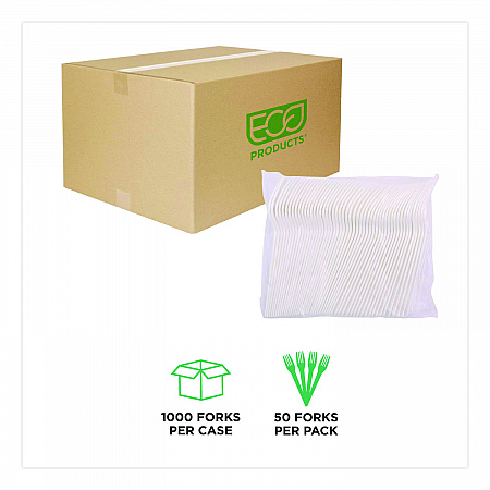 Plantware CPLA Cutlery, Fork, White, 1,000/Carton (EPS017)