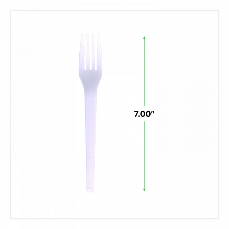 Plantware CPLA Cutlery, Fork, White, 1,000/Carton (EPS017)