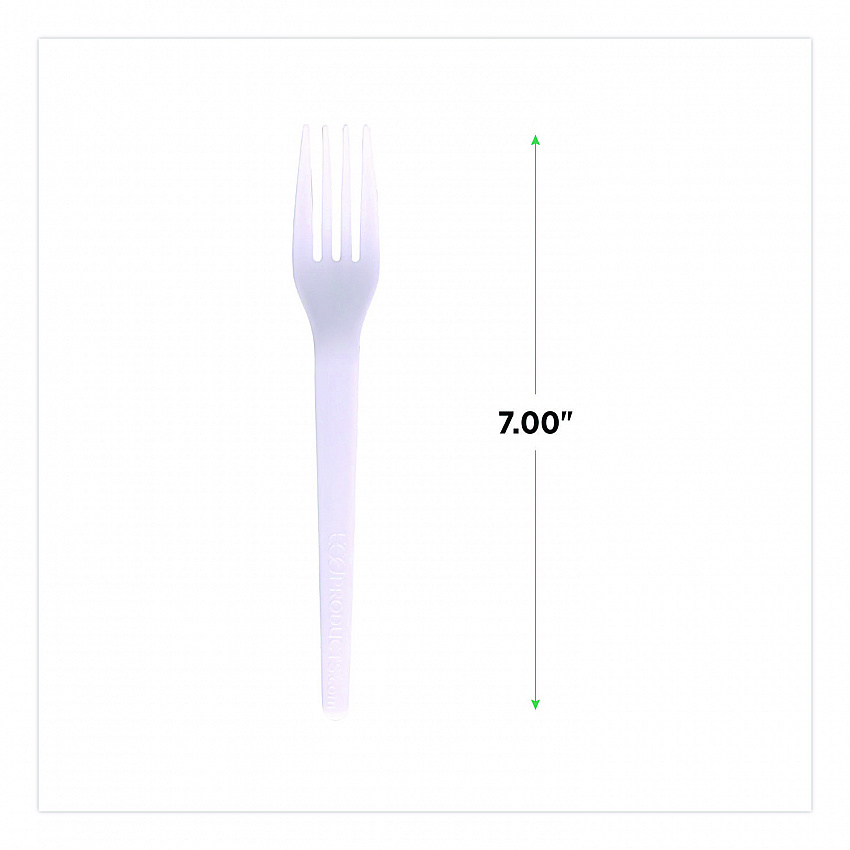 Plantware CPLA Cutlery, Fork, White, 1,000/Carton (EPS017)