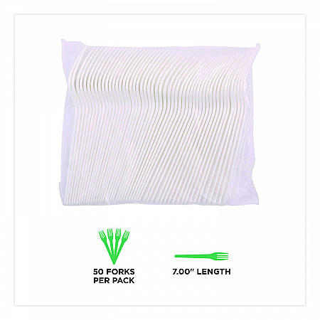 Plantware CPLA Cutlery, Fork, White, 1,000/Carton (EPS017)
