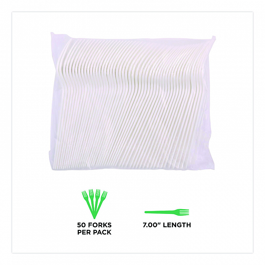 Plantware CPLA Cutlery, Fork, White, 1,000/Carton (EPS017)
