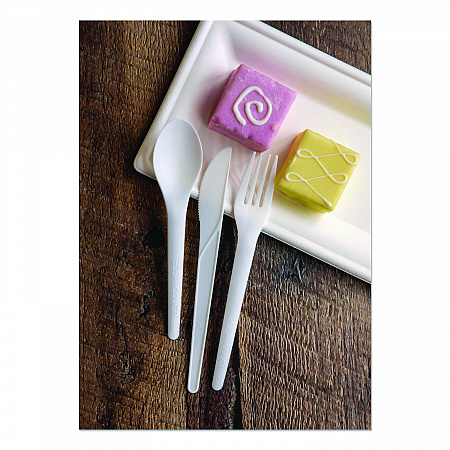 Plantware CPLA Cutlery, Fork, White, 1,000/Carton (EPS017)