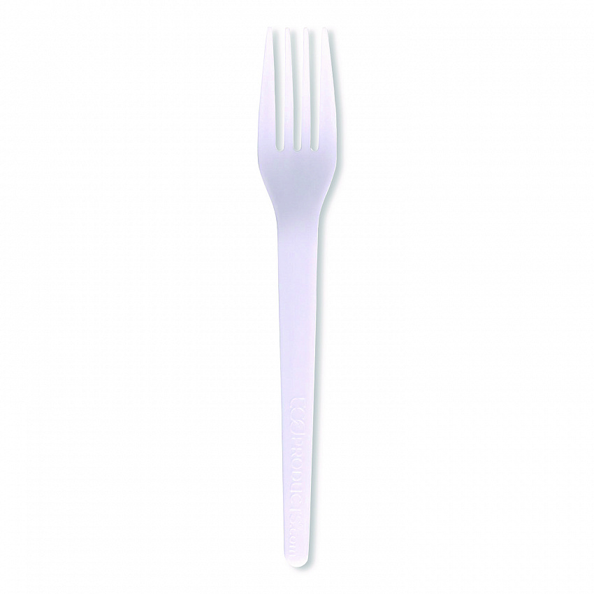 Plantware CPLA Cutlery, Fork, White, 1,000/Carton (EPS017)