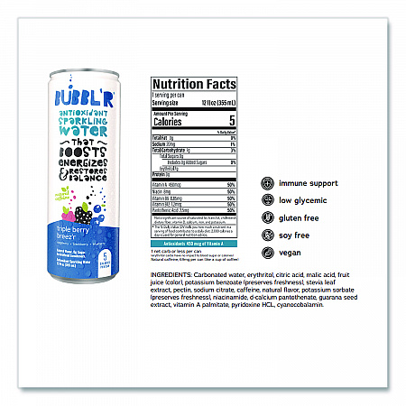 Antioxidant Sparkling Water, Triple Berry Breez'r, 12 oz Can, 12 Cans/Carton (WIC00028)