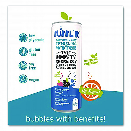 Antioxidant Sparkling Water, Triple Berry Breez'r, 12 oz Can, 12 Cans/Carton (WIC00028)