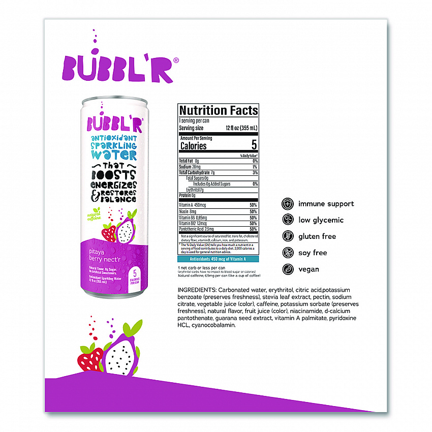 Antioxidant Sparkling Water, Pitaya Berry Nect'r, 12 oz Can, 12 Cans/Carton (WIC39978)