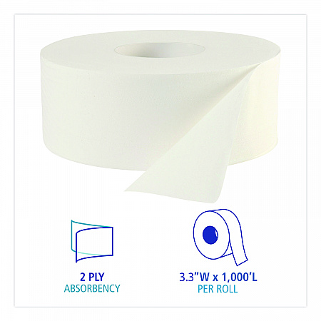 JRT Jumbo Roll Bathroom Tissue, Septic Safe, 2-Ply, 3.3