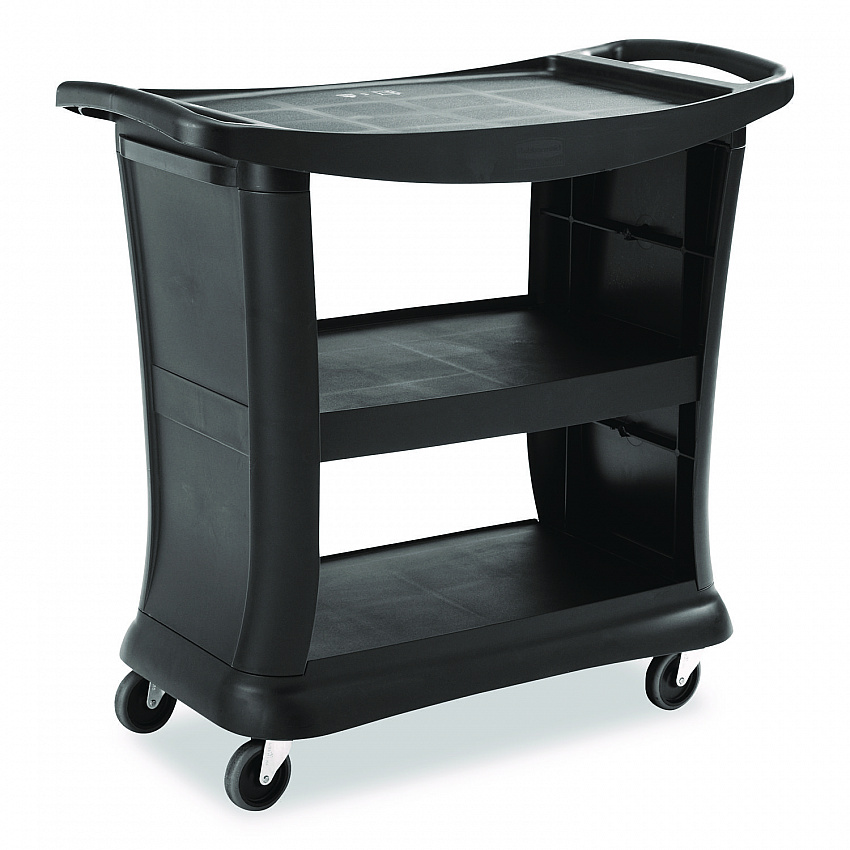 Executive Service Cart, Plastic, 3 Shelves, 300 lb Capacity, 20.33" x 38.9" x 38.9", Black (9T6800BK)