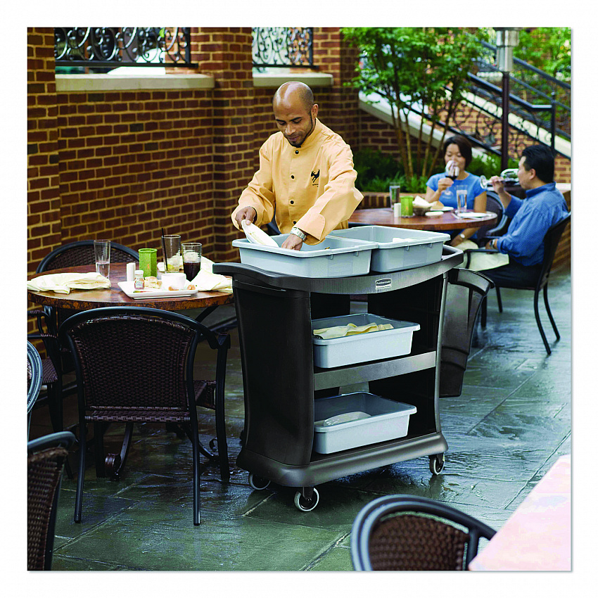 Executive Service Cart, Plastic, 3 Shelves, 300 lb Capacity, 20.33" x 38.9" x 38.9", Black (9T6800BK)