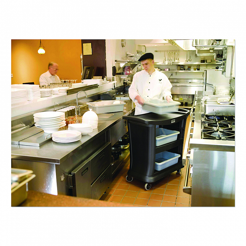 Executive Service Cart, Plastic, 3 Shelves, 300 lb Capacity, 20.33" x 38.9" x 38.9", Black (9T6800BK)