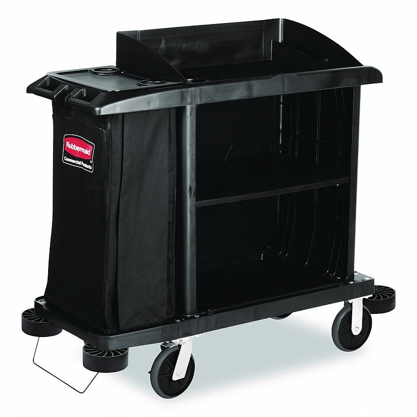 Multi-Shelf Cleaning Cart, Plastic, 4 Shelves, 1 Bin, 22" x 49" x 50", Black (6190BLA)