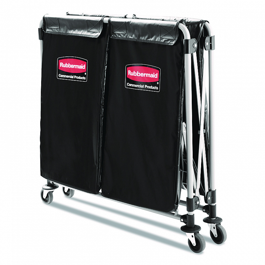 Two-Compartment Collapsible X-Cart, Synthetic Fabric, 2.49 cu ft Bins, 24.1" x 35.7" x 34", Black/Silver (1881781)