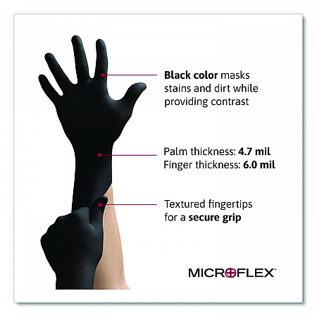 MICROFLEX MidKnight Powder-Free Nitrile Gloves, XX-Large, 4.7 mil (Palm), 5.9 mil (Fingers), 9.6