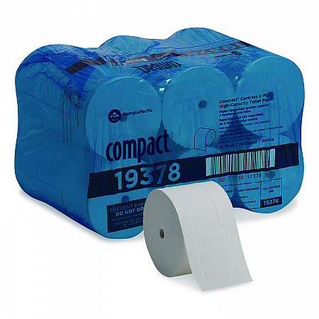 Compact Coreless Bath Tissue, Septic Safe, 2-Ply, White, 1,500 Sheets/Roll, 18 Rolls/Carton (19378)