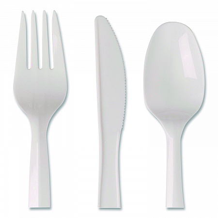 Mediumweight Polypropylene Cutlery, Fork/Knife/Teaspoon, Plastic, White, 250/Carton (CMP26C)