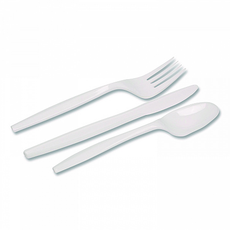 Mediumweight Polypropylene Cutlery, Fork/Knife/Teaspoon, Plastic, White, 250/Carton (CMP26C)