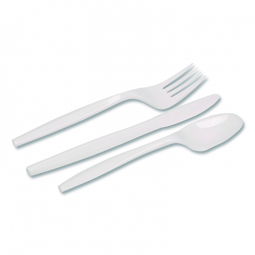 Mediumweight Polypropylene Cutlery, Fork/Knife/Teaspoon, Plastic, White, 250/Carton (CMP26C)