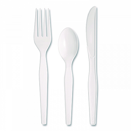 Heavyweight Polystyrene Cutlery, Fork/Knife/Teaspoon, Plastic, White, 250/Carton (CH26C7)