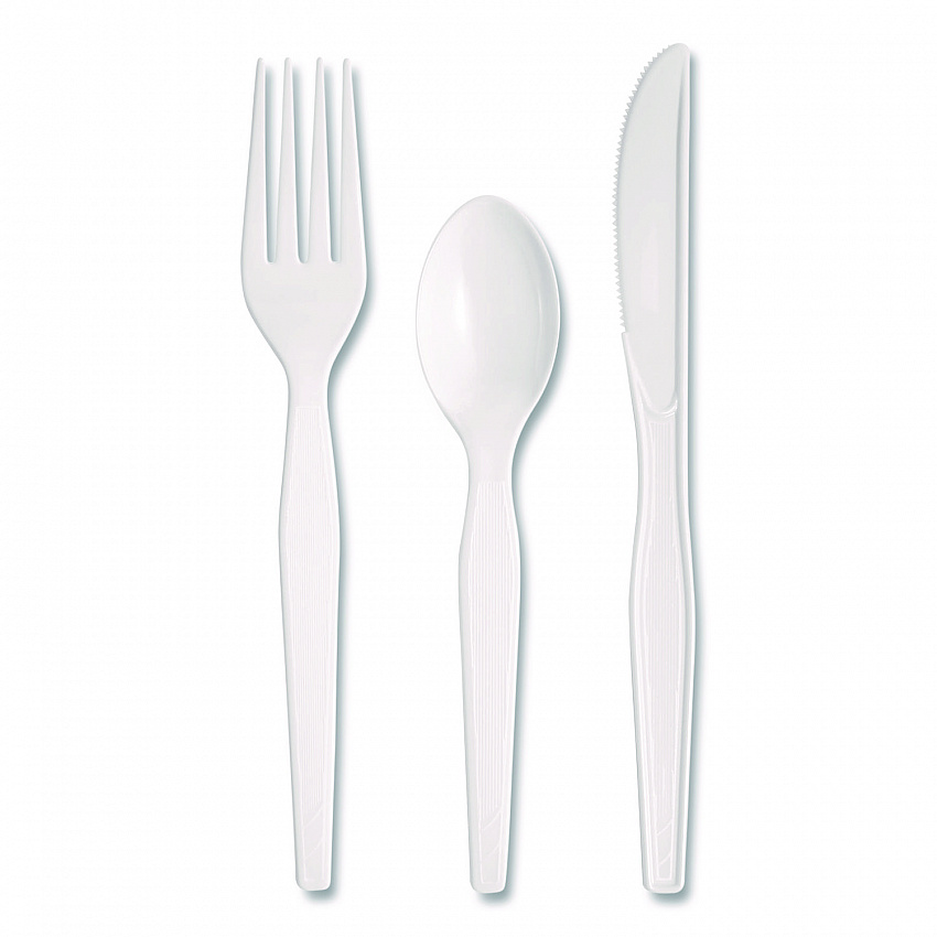 Heavyweight Polystyrene Cutlery, Fork/Knife/Teaspoon, Plastic, White, 250/Carton (CH26C7)