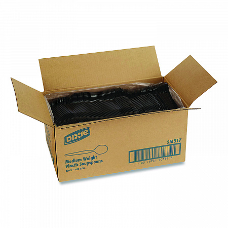 Mediumweight Polystyrene Cutlery, Soup Spoon, Plastic, Black, 1,000/Carton (SM517)