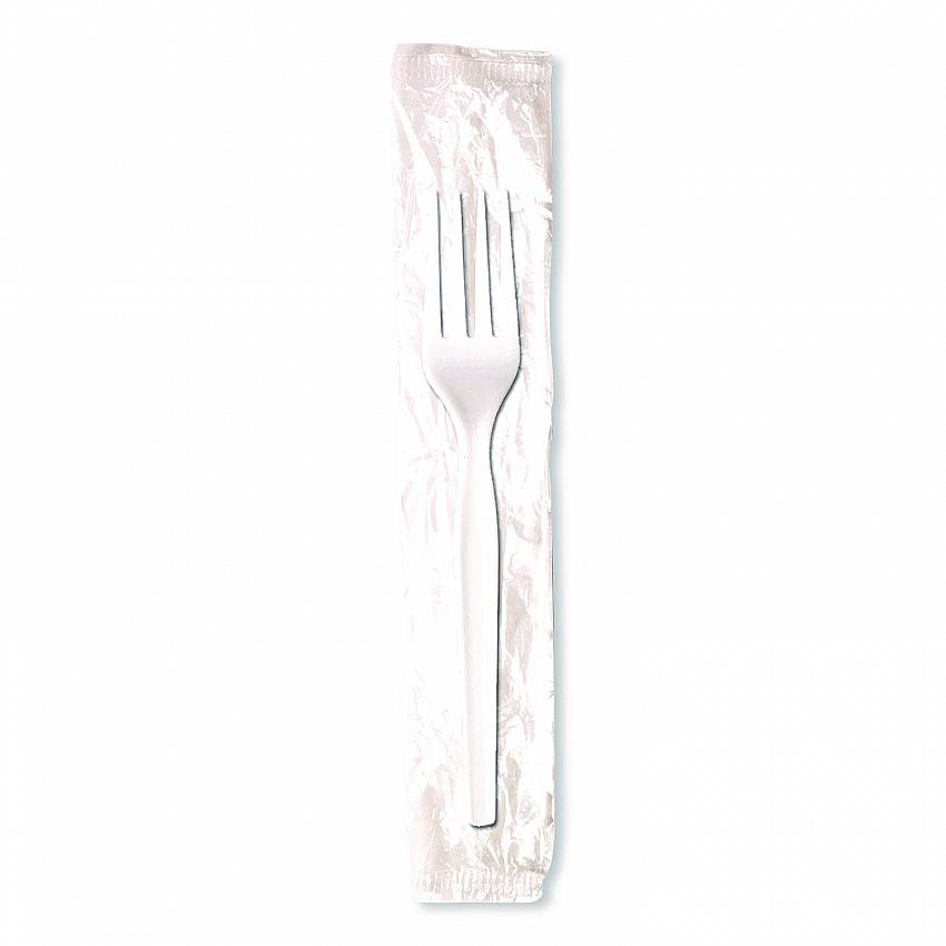 Mediumweight Polystyrene Cutlery, Individually Wrapped, Fork, Plastic, White, 1,000/Carton (FM23C7)