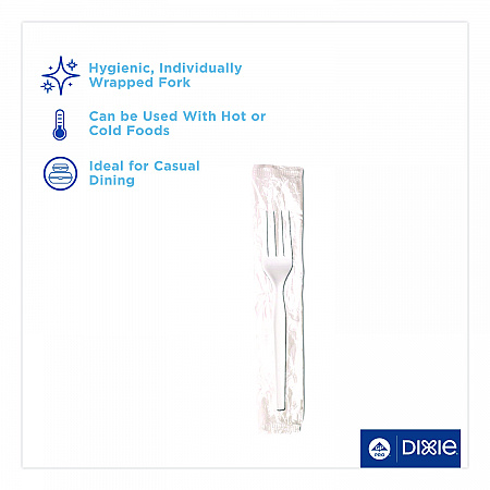 Mediumweight Polystyrene Cutlery, Individually Wrapped, Fork, Plastic, White, 1,000/Carton (FM23C7)