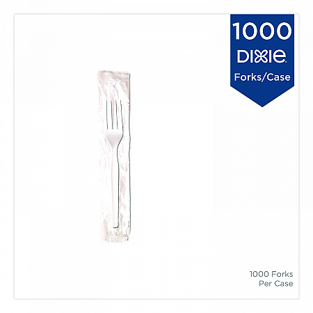 Mediumweight Polystyrene Cutlery, Individually Wrapped, Fork, Plastic, White, 1,000/Carton (FM23C7)