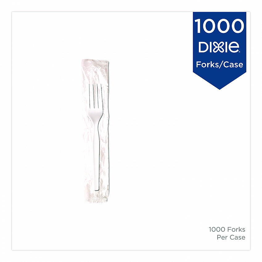 Mediumweight Polystyrene Cutlery, Individually Wrapped, Fork, Plastic, White, 1,000/Carton (FM23C7)