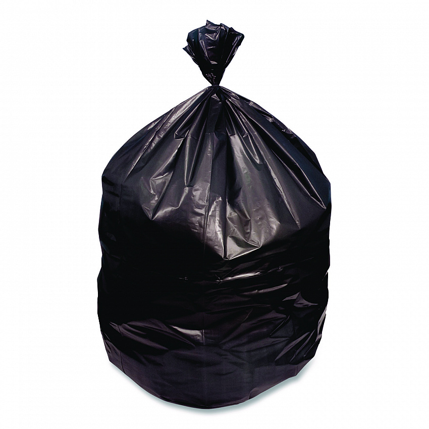 Reprocessed Resin Can Liners, 60 gal, 1.5 mil, 38 x 58, Black, Perforated Roll, 100/Carton (385815K)