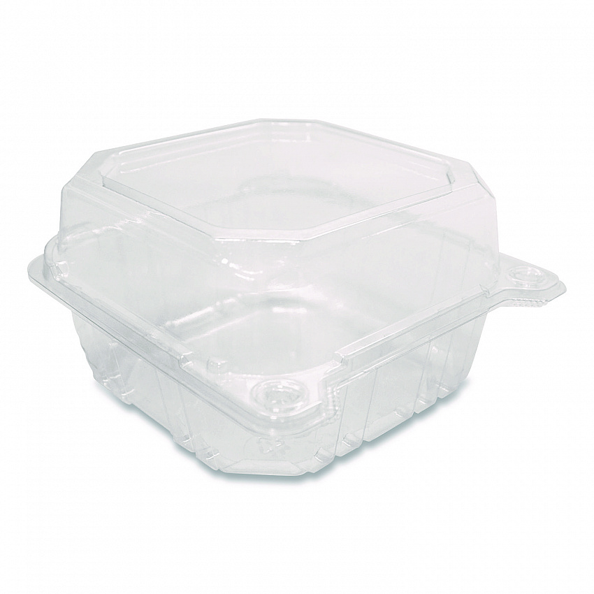 PET Plastic Hinged Container, 6 x 6 x 3.3, Clear, Plastic, 500/Carton (FPHC66PET1C)