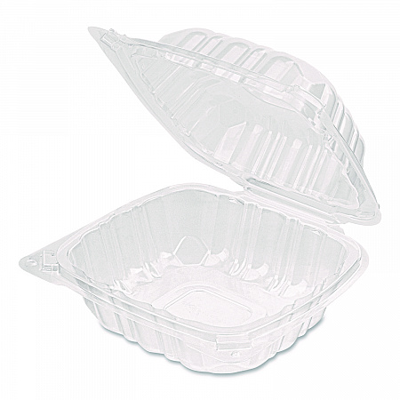 Polypropylene Plastic Hinged Container, 6 x 6 x 3.3, Clear, Plastic, 50/Pack, 6 Packs/Carton (FPHC66PP1C)