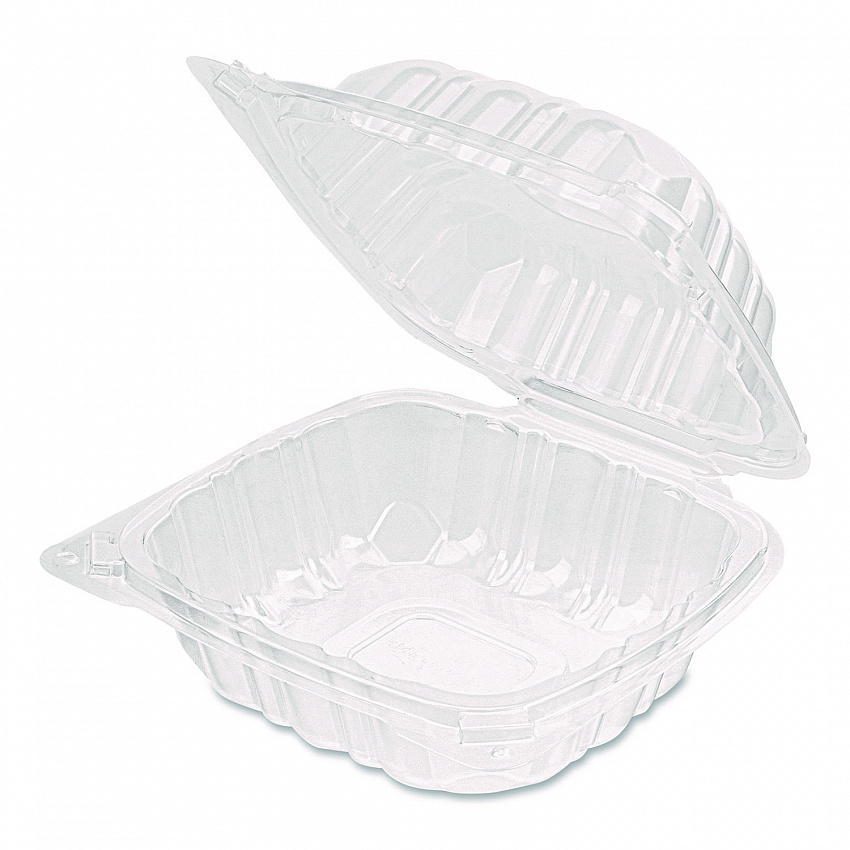Polypropylene Plastic Hinged Container, 6 x 6 x 3.3, Clear, Plastic, 50/Pack, 6 Packs/Carton (FPHC66PP1C)