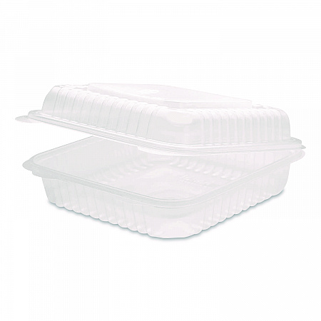 Polypropylene Plastic Hinged Container, 9.35 x 9.22 x 3.17, Clear, Plastic, 50/Pack, 4 Packs/Carton (FPHC99PP1C)