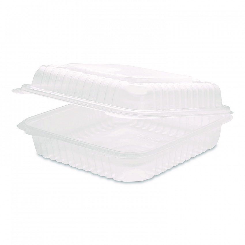 Polypropylene Plastic Hinged Container, 9.35 x 9.22 x 3.17, Clear, Plastic, 50/Pack, 4 Packs/Carton (FPHC99PP1C)
