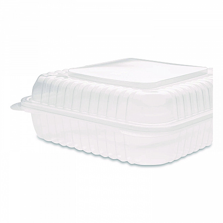 Polypropylene Plastic Hinged Container, 9.35 x 9.22 x 3.17, Clear, Plastic, 50/Pack, 4 Packs/Carton (FPHC99PP1C)