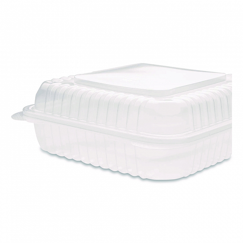 Polypropylene Plastic Hinged Container, 9.35 x 9.22 x 3.17, Clear, Plastic, 50/Pack, 4 Packs/Carton (FPHC99PP1C)