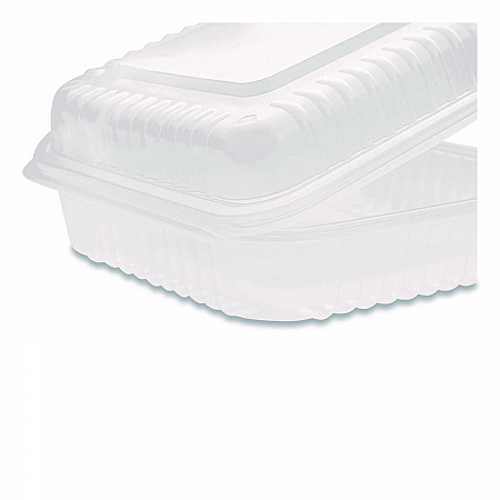 Polypropylene Plastic Hinged Container, 9.35 x 9.22 x 3.17, Clear, Plastic, 50/Pack, 4 Packs/Carton (FPHC99PP1C)