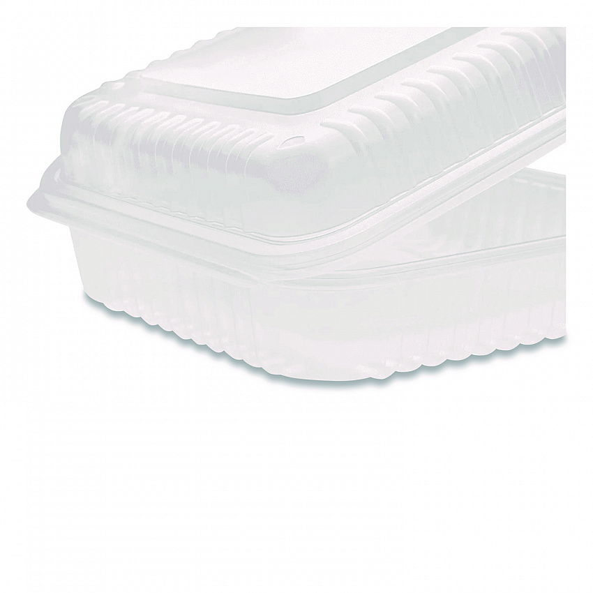 Polypropylene Plastic Hinged Container, 9.35 x 9.22 x 3.17, Clear, Plastic, 50/Pack, 4 Packs/Carton (FPHC99PP1C)