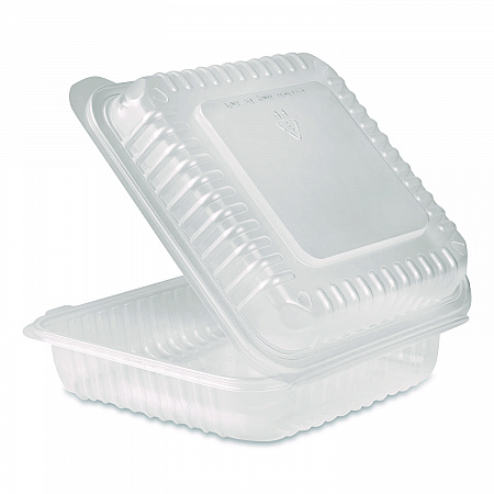 Polypropylene Plastic Hinged Container, 9.35 x 9.22 x 3.17, Clear, Plastic, 50/Pack, 4 Packs/Carton (FPHC99PP1C)
