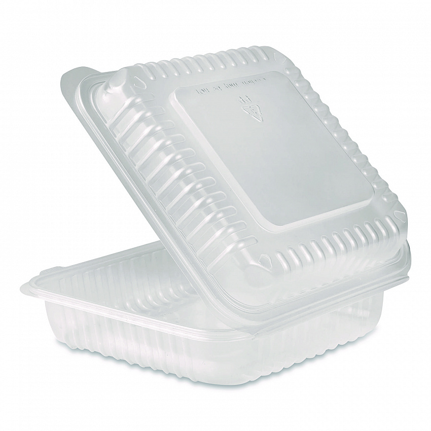 Polypropylene Plastic Hinged Container, 9.35 x 9.22 x 3.17, Clear, Plastic, 50/Pack, 4 Packs/Carton (FPHC99PP1C)