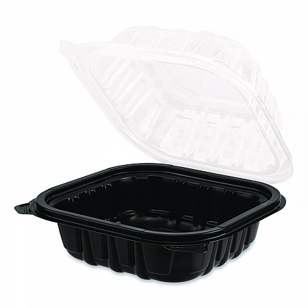 Polypropylene Plastic Hinged Container, 6 x 6 x 3, Black/Clear, Plastic, 50/Pack, 6 Packs/Carton (FPPHC66PP1C)