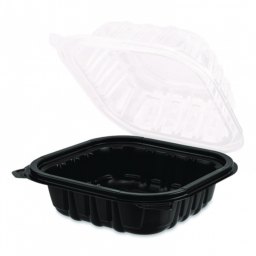 Polypropylene Plastic Hinged Container, 6 x 6 x 3, Black/Clear, Plastic, 50/Pack, 6 Packs/Carton (FPPHC66PP1C)