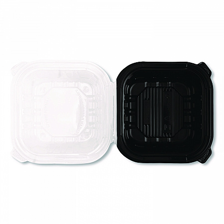 Polypropylene Plastic Hinged Container, 6 x 6 x 3, Black/Clear, Plastic, 50/Pack, 6 Packs/Carton (FPPHC66PP1C)