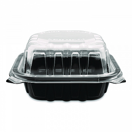 Polypropylene Plastic Hinged Container, 6 x 6 x 3, Black/Clear, Plastic, 50/Pack, 6 Packs/Carton (FPPHC66PP1C)