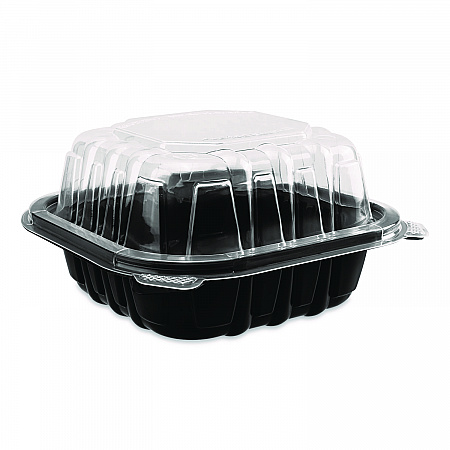 Polypropylene Plastic Hinged Container, 6 x 6 x 3, Black/Clear, Plastic, 50/Pack, 6 Packs/Carton (FPPHC66PP1C)